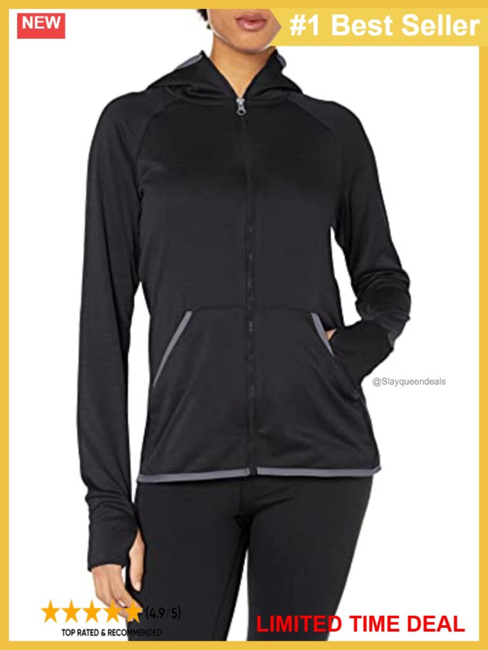 Performance Fleece Full Zip Hoodie Thumbholes High Low Hem